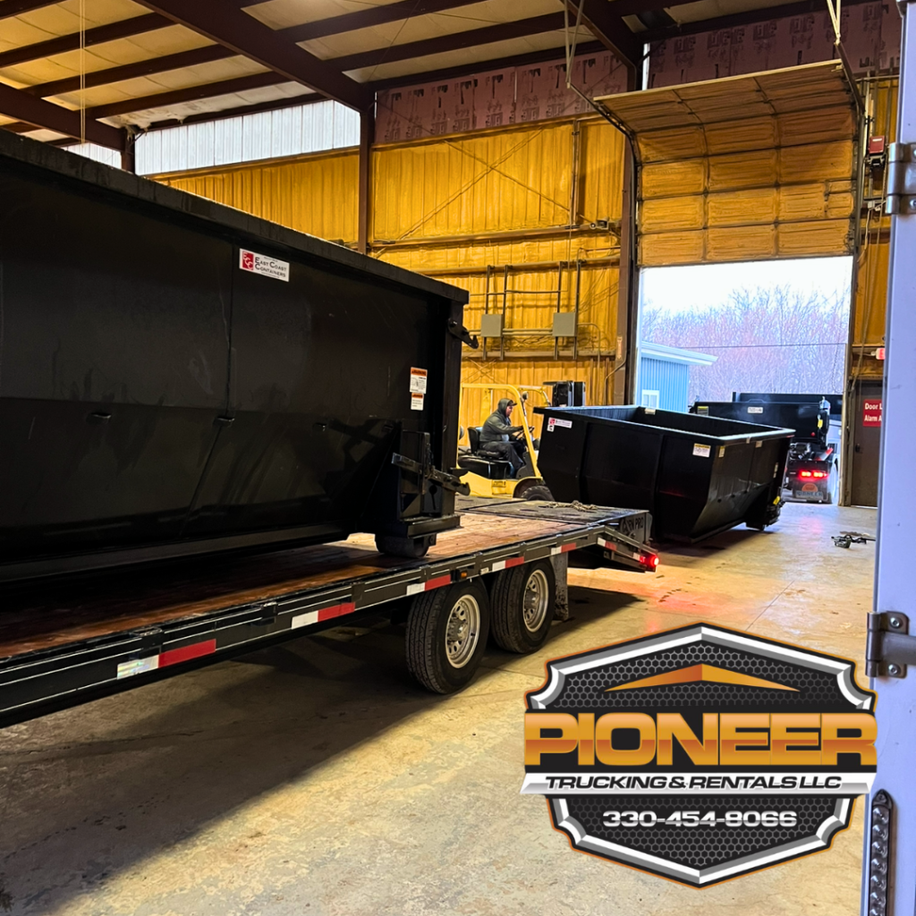 Pioneer Trucking & Rentals Dumpsters being stored in the warehouse
